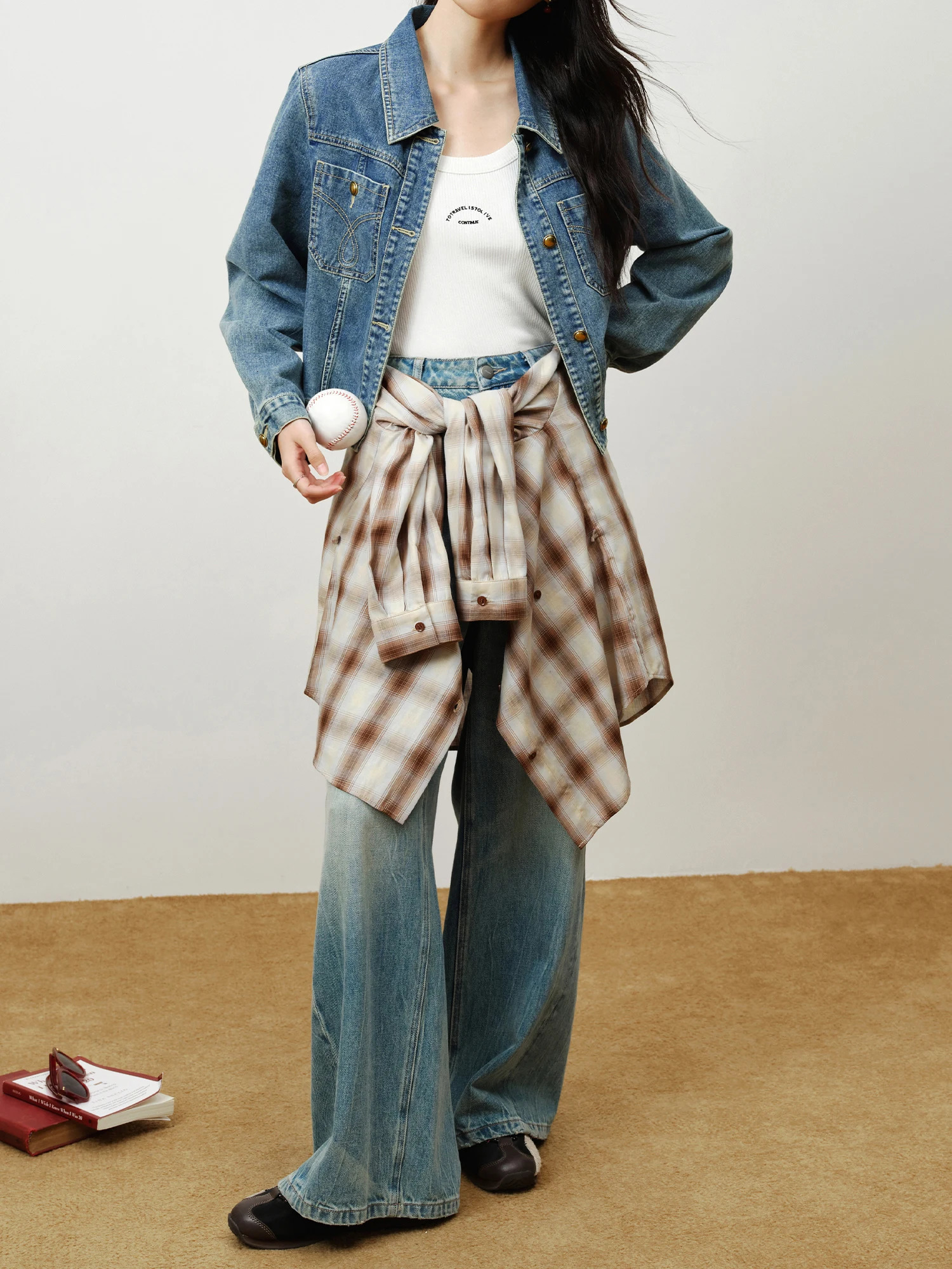 DUSHU Plus Size Spring/Summer Short Collar Denim Jacket Shoulder Jacket Womens Top Casual Loose 24DS83096 241125