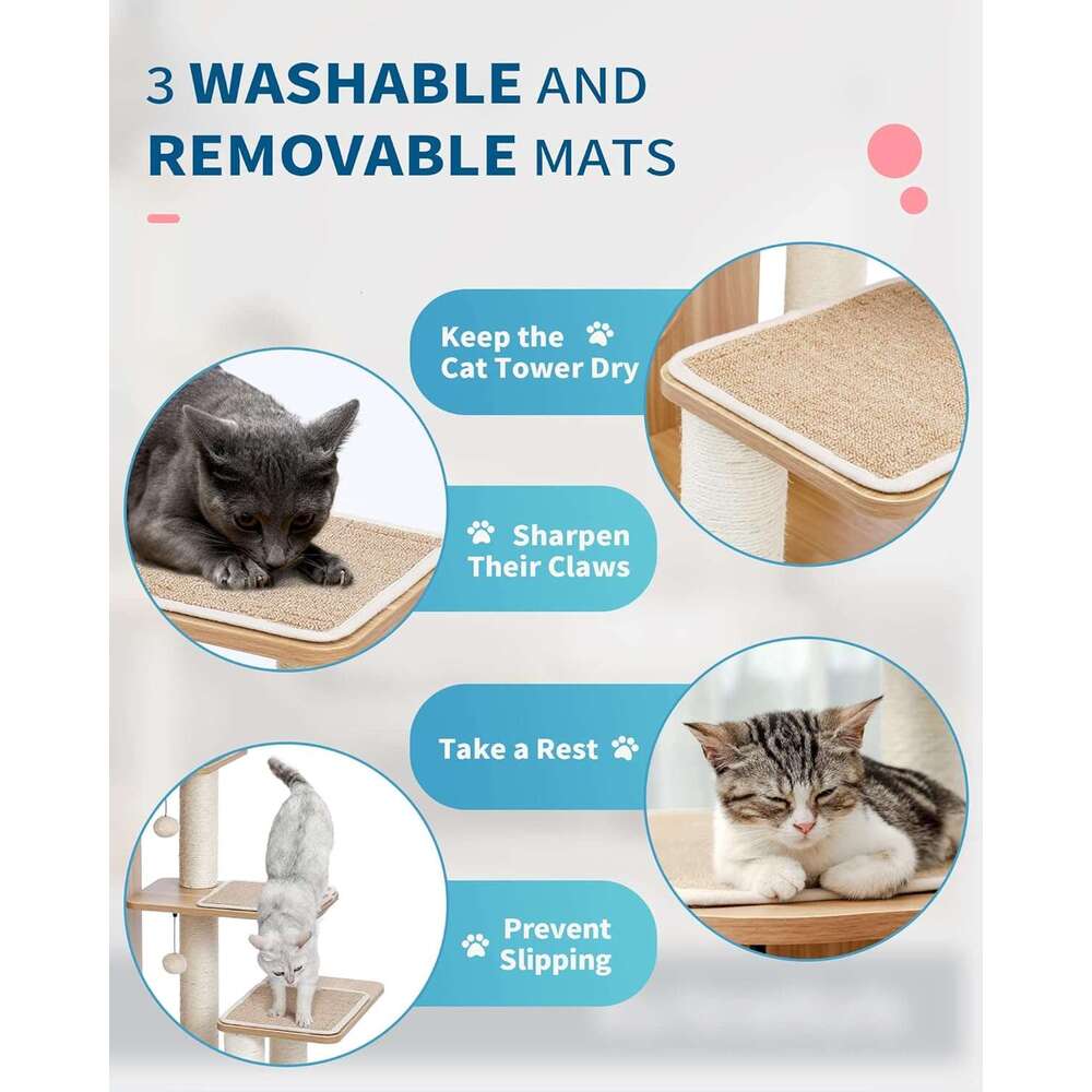 Made4Pets Modern Tree Large Cat, Wood Tower Heavy Duty with Scratch Post for Indoor Big Cats, Extra Tall Cat Condo Sturdy Frisco Castlel, 3-7days deli