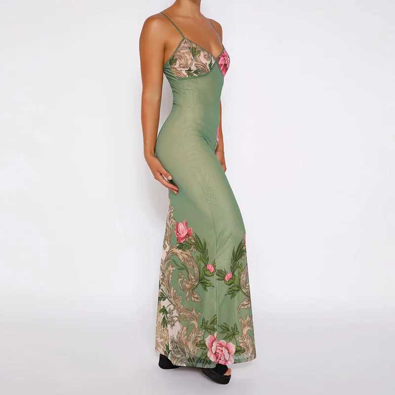 Sveless Floral Print Suspender Dress Women Fashion V-neck Slim Maxi Dresses 2023 Summer Chic Fe Beach Party Club RobeXJ2500207