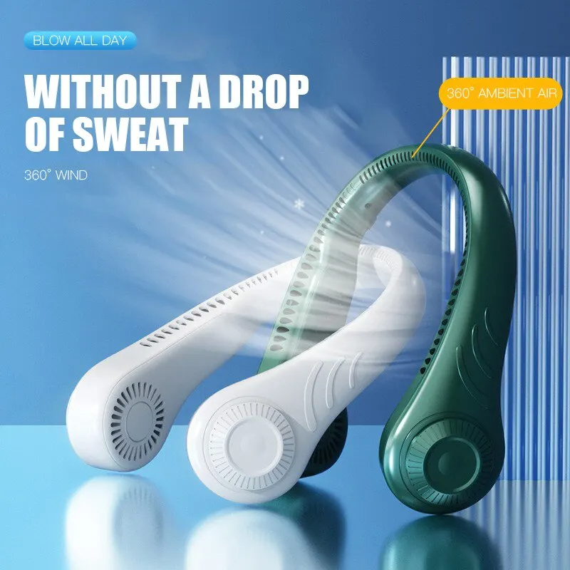 New Neck Fan Portable Neck Cooler USB Rechargeable Mini Electric Fan Small Neck Cooling Fan Bladeless Mini Outdoor Fan