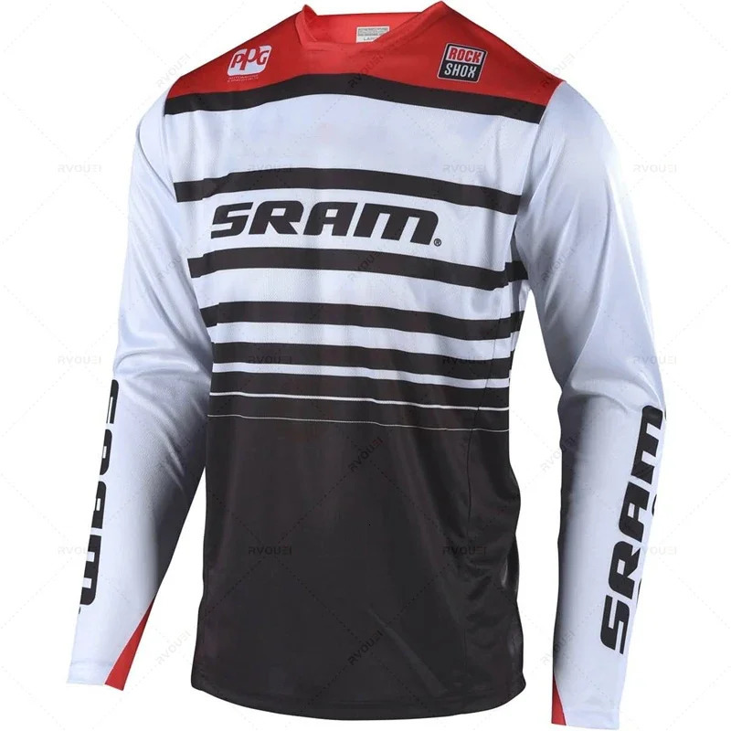 Sram Motorcycle Off-Road Long Sleeve Cycling Jersey DH Downhill Endurance Race MTB Polyester Breathable Quick-Drying T-Shirt 241128