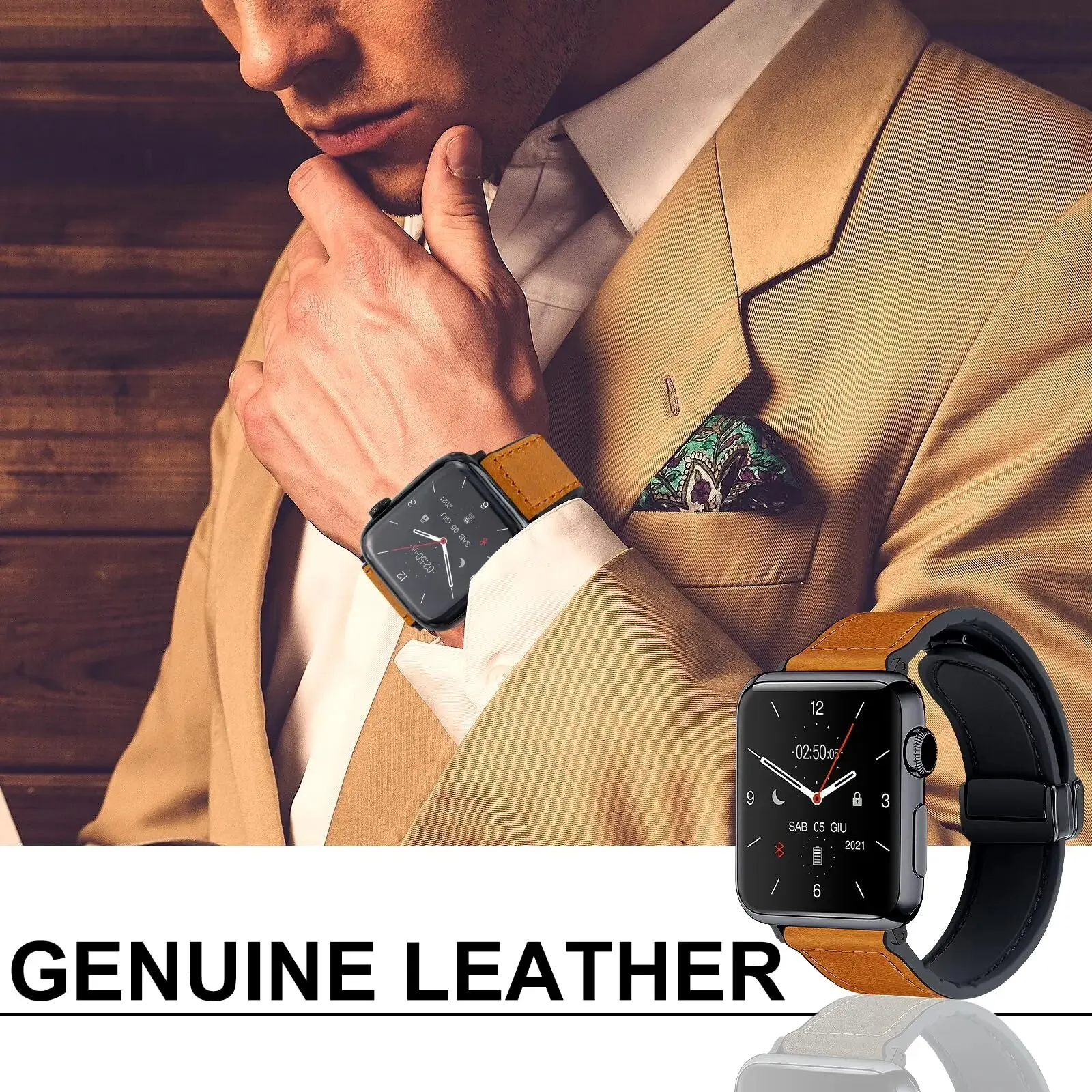 Strap for Apple watch band 45mm 44mm 40mm 42 41mm Ultra 49mm Genuine Leather+Silicone bracelet correa iWatch series 9 8 7 6 5SE