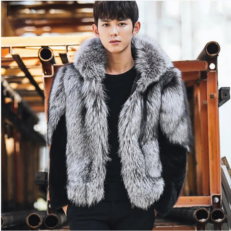 Mens winter mink coat fox hooded short jacket 241126