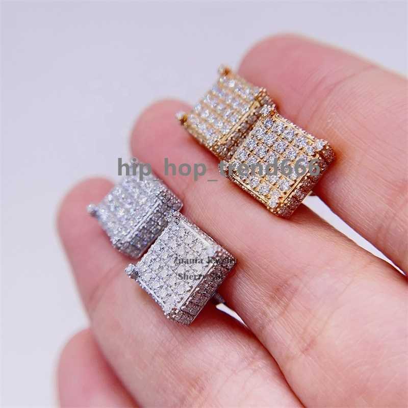 10K Solid Gold Real Gold 13MM Square Hip Hop VVS Diamonds Iced Out Moissanite Earrings Men