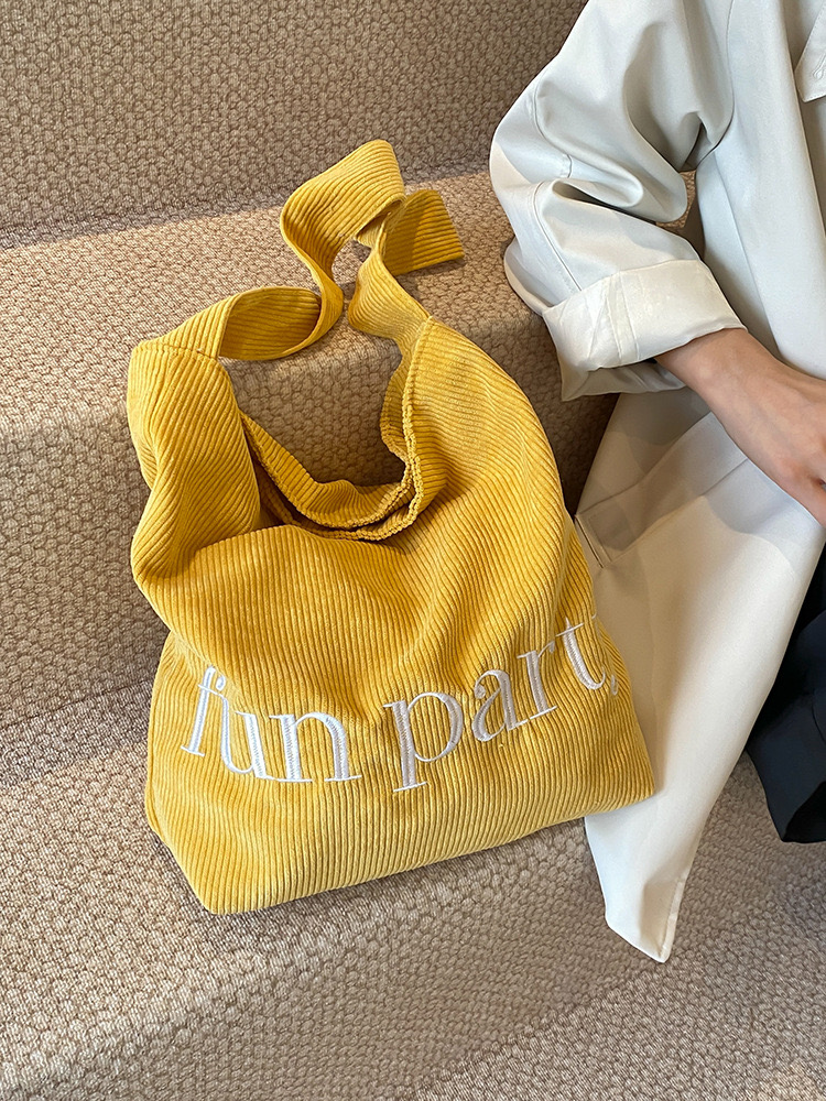 Korean Ins minimalist letter shoulder autumn and winter new corduroy canvas large capacity shopping commuting bag