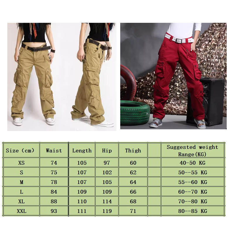 Fashion Women Cargo Pants Pocket Cotton HipHop Leisure Trousers Loose Baggy Army Khaki Wide Leg Joggers Plus Size XXL Women's Pants Bottom