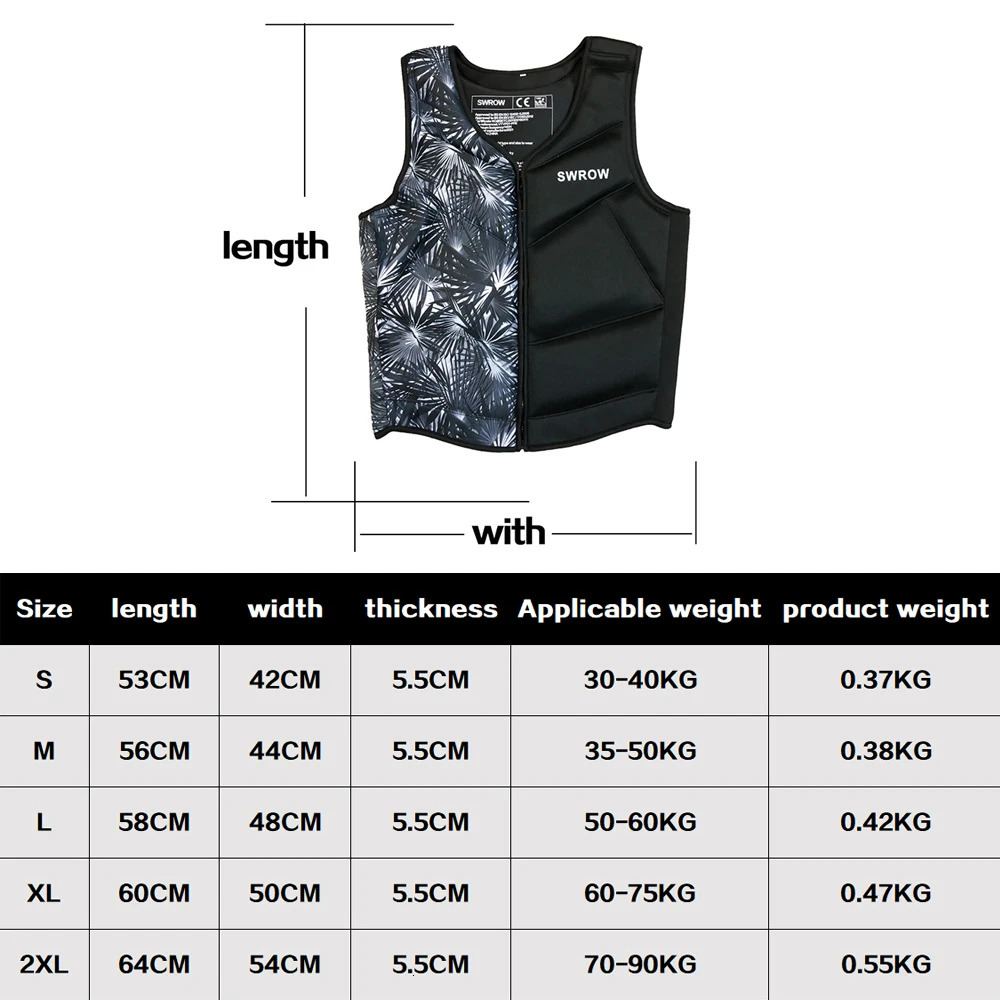 SWROW Life Jacket Fishing Vest Water Sports Kayaking Swimming Surf Drifting Adult Neoprene Safety Rescue Boats 240425