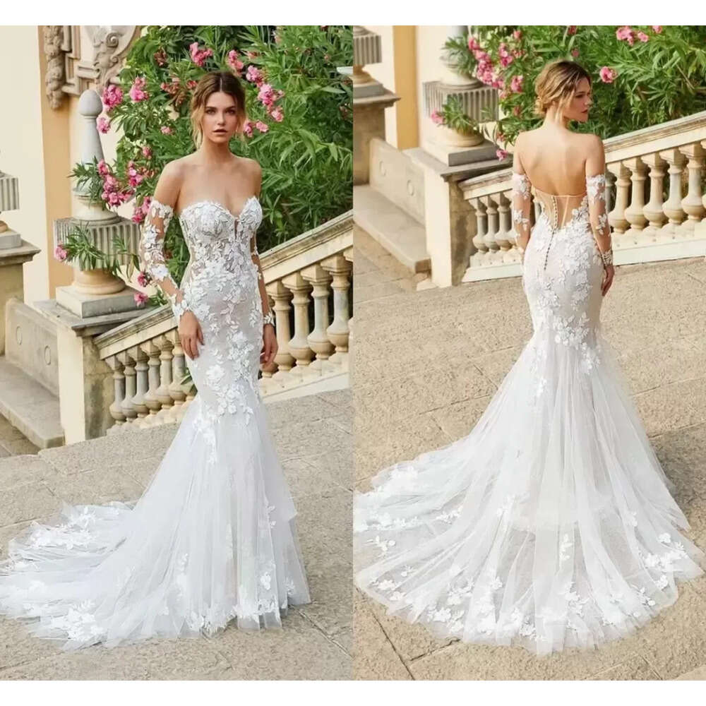 Mermaid Wedding Gowns Exquisite Sweetheart Lace Appliqued Sweep Train Bohemian Bridal Dress Sexy Backless Long Sleeves Garden Brides Vestidos De Novia
