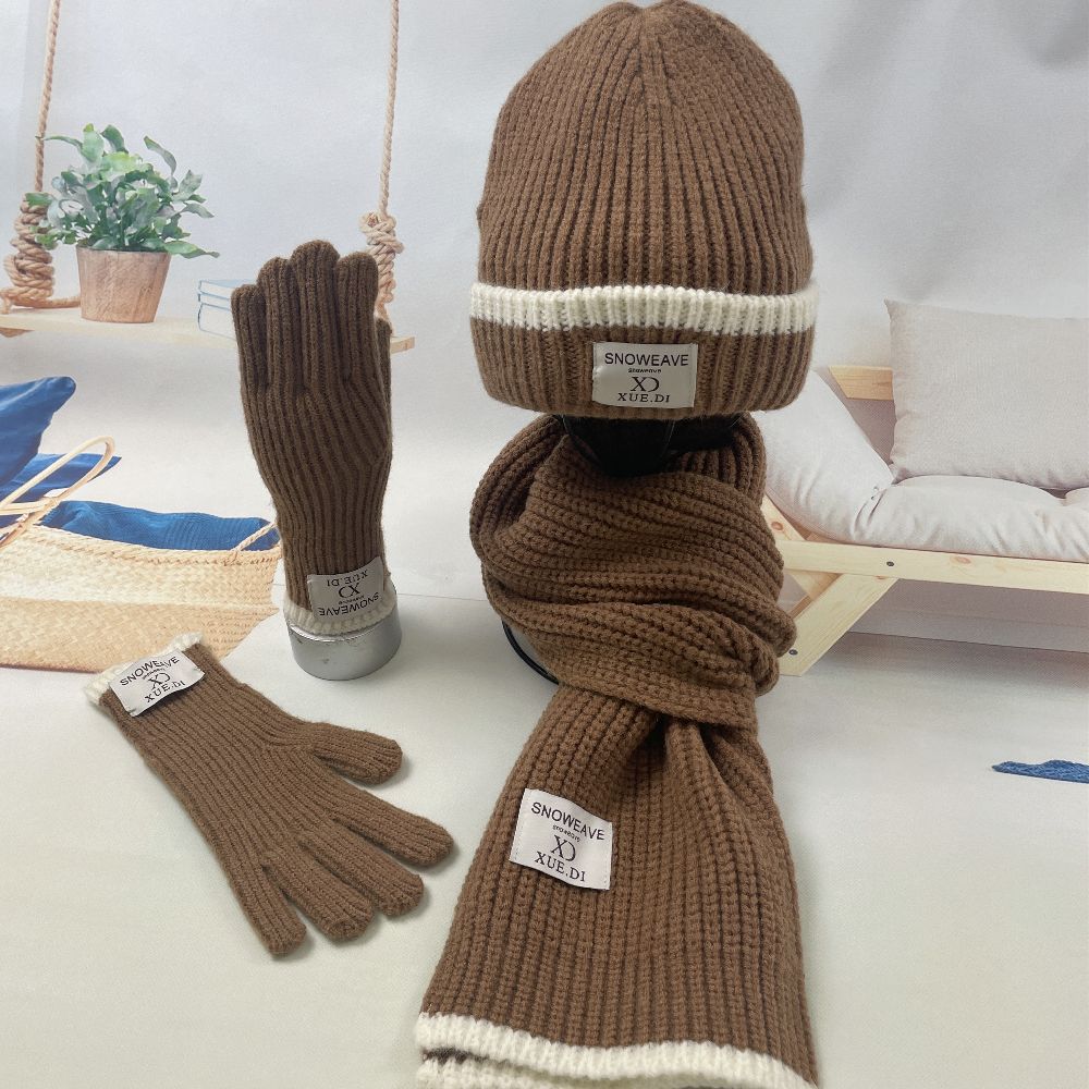 Winter Knitted Wool Scarf Hat Glove Three piece Set New Warm Alpaca Velvet Hat Male and Female Manufacturer Wholesale