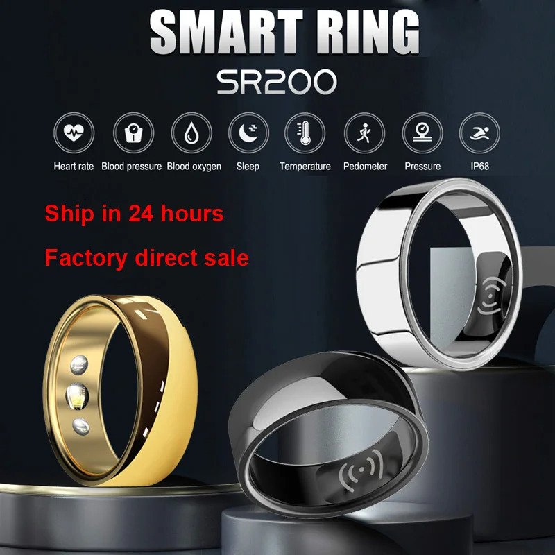 Smart Ring SR200 Gold Heart Rate Blood Pressure Blood Oxygen Temperature Sleep Calories Health Multilingual Fitness Tracker Ring 240422