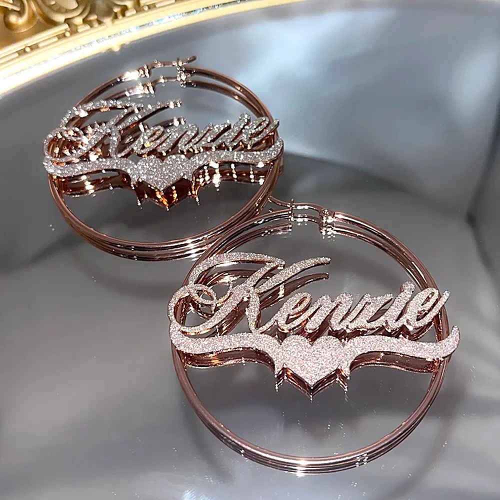 Custom Frosted Name Round Earrings Stainless Steel Personalized Customize Earring Women Jewelry Halloween Christmas Present 241128