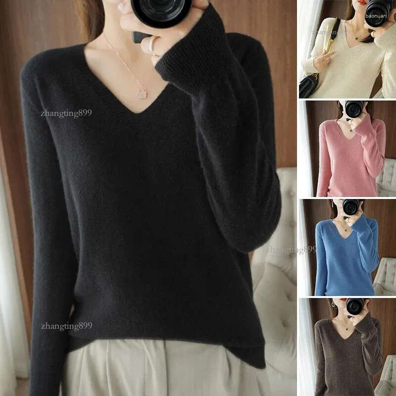 Women's Sweaters Fall Winter Women V-neck Fashion Loose Jumper Warm Sweater Bottoming Shirt Plush Cashmere Knitted Pullover Solid Long