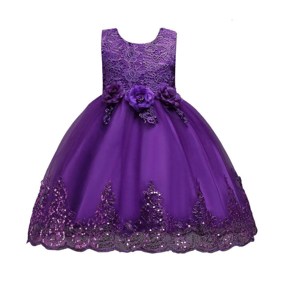 Dresses Flower For Wedding Girls Party Sleeveless Lace Appliques Ball Gown Birthday Girl Communion Pageant Gowns Kids Sequined Dress Mc1731 S