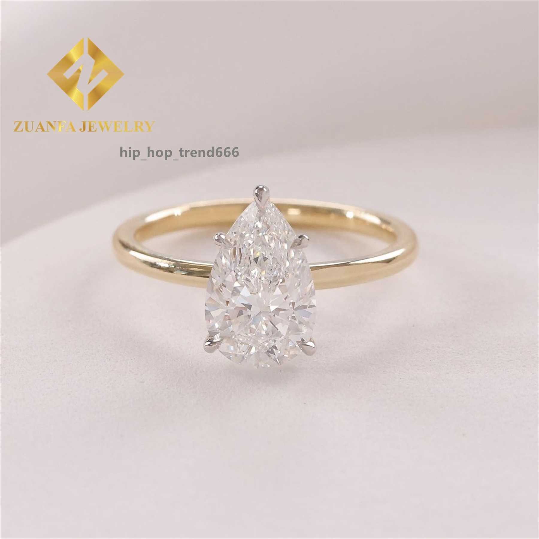 GRA Certificates 10k Real White +Yellow Gold Boutique Bridal Wedding Jewelry VVS1 3Ct Pear Moissanite Diamond Engagement Ring