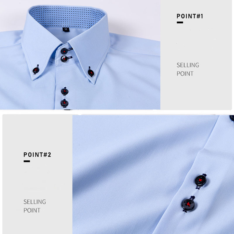 Men's Color blocking Shirts Business slim fit versatile all season four sided elastic non ironing men's long sleeved shirt silky vert