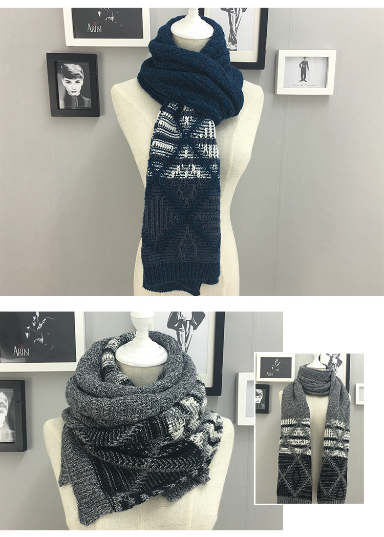 Autumn and Winter New Fashionable Warm Splicing Scarf Extended Scarf Men's Scarf Wholesale