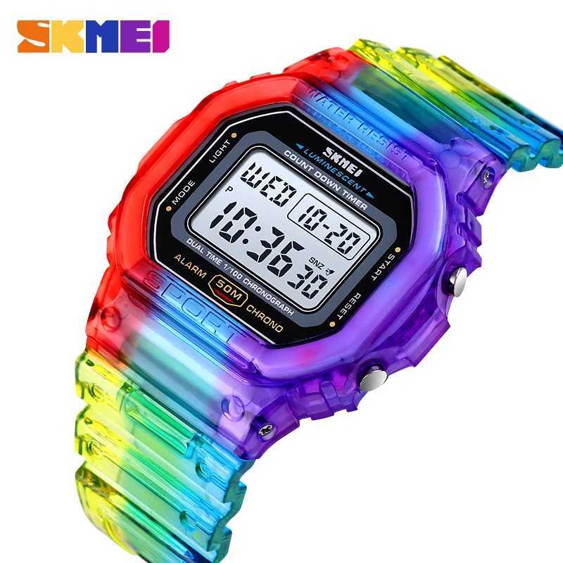 New Arrival SKMEI Ectroplate Case Transparent Str La Wen Digital Watch Fashion Cool Girls Shockproof Reloj Mujer Z241128