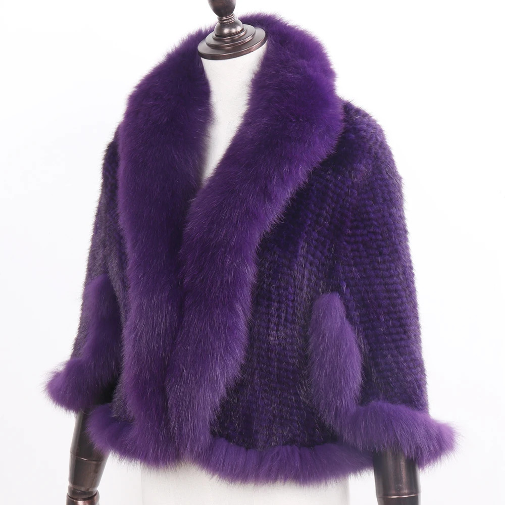 Real Mink Fur Poncho Knitted 100% Natural Real Mink Fur Shawl Natural Fox Fur Collar Pashmina Autumn Winter Mink Fur Scarfs 241127