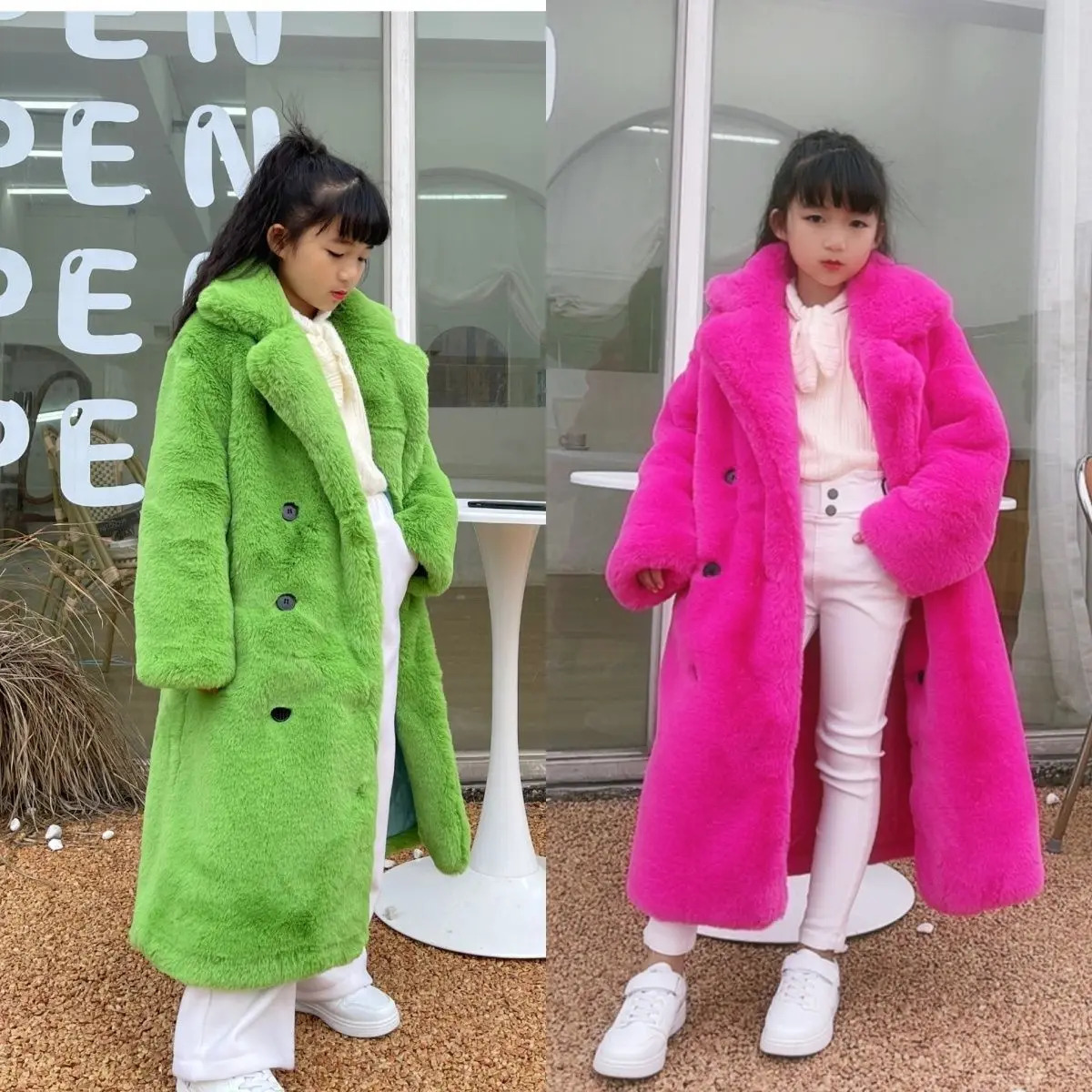Fashion Children Real Rabbit Fur Coat Outwear Kids Girls Winter Natural Long Warm Jacket for 2024 T60 241126