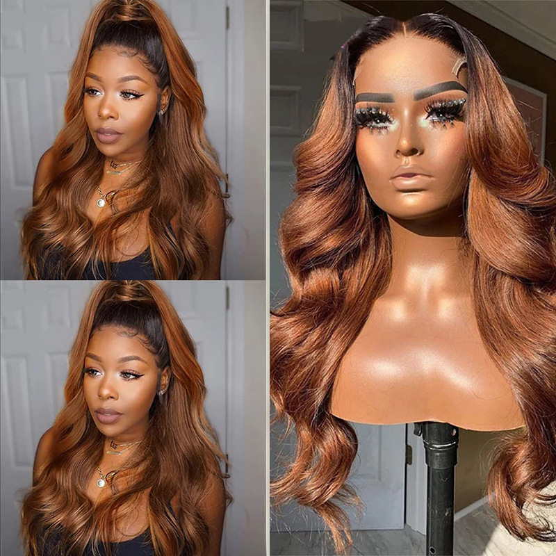 Ombre Color Brazilian Human Hair 1B 30 Peruvian Virgin Hair 13*4 Lace Front Wig 150% Density 10-32 inch Body Wave Straight