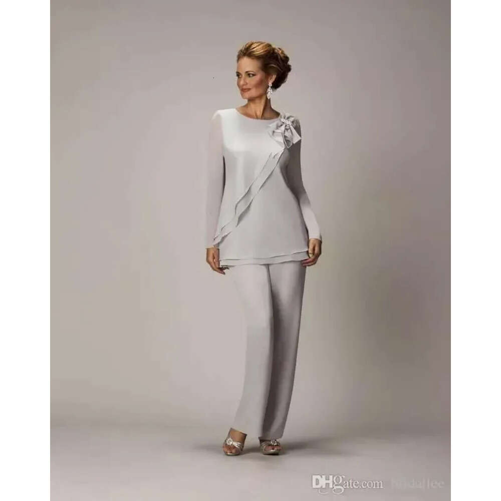 Two Of Pieces The Bride Pants Suit For Weddings Cheap Chiffon Mother Groom Pantsuits Long Sleeve Mothers Formal Wear Uits S Mal 6660306