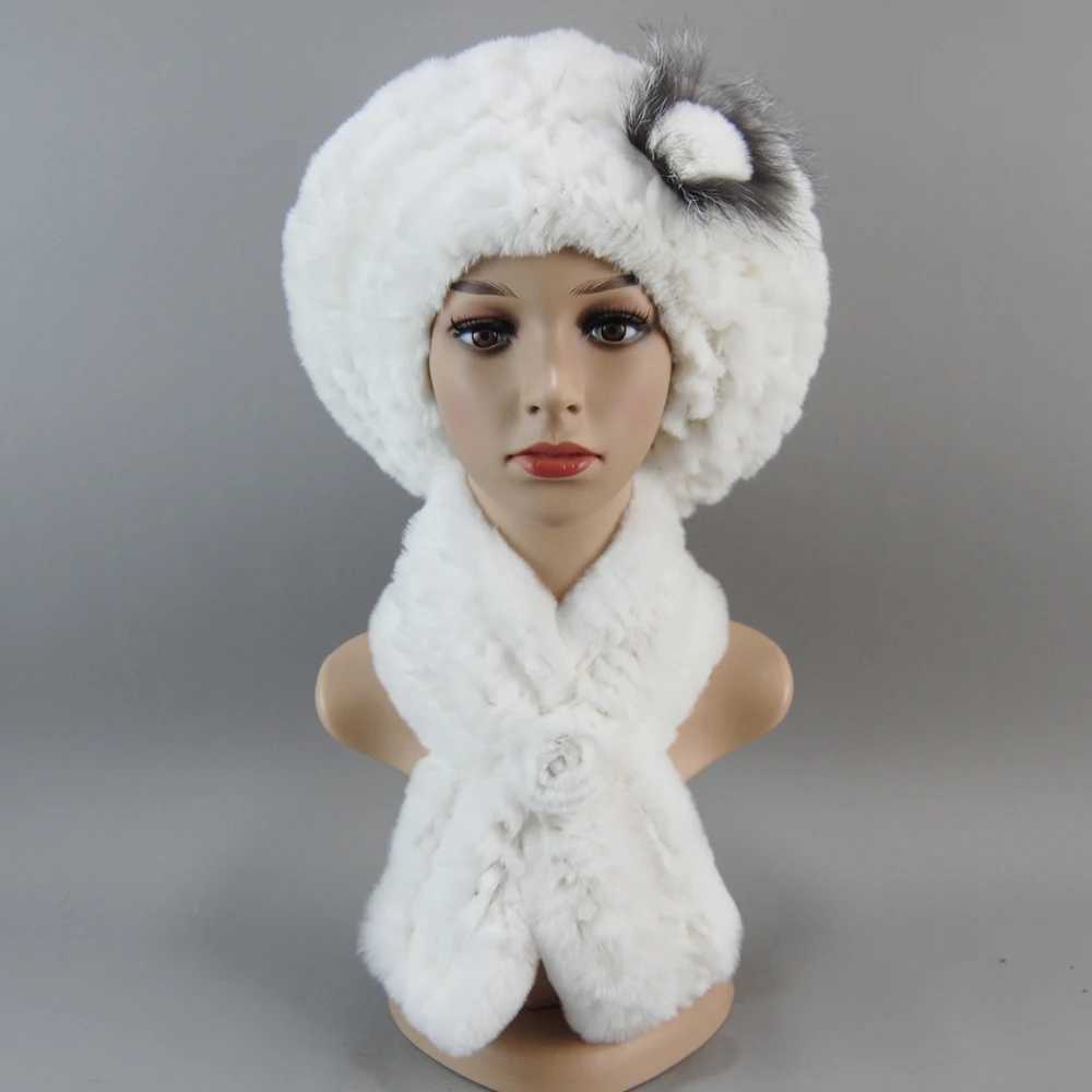 Fashion Girl Fur C La Winter Warm Real Rex Rabbit Fur Hat Scarf Set High Quality Luxury Womens% Real Fur Scarf+Hat Set W241127