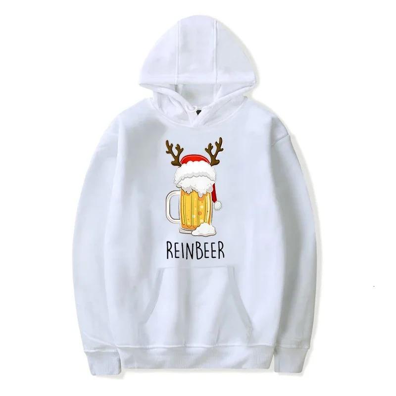 Womens matching Christmas hoodie Winedeer Reinbeer printed fun beer pattern jacket loose and fashionable couple Christmas sweater 241127