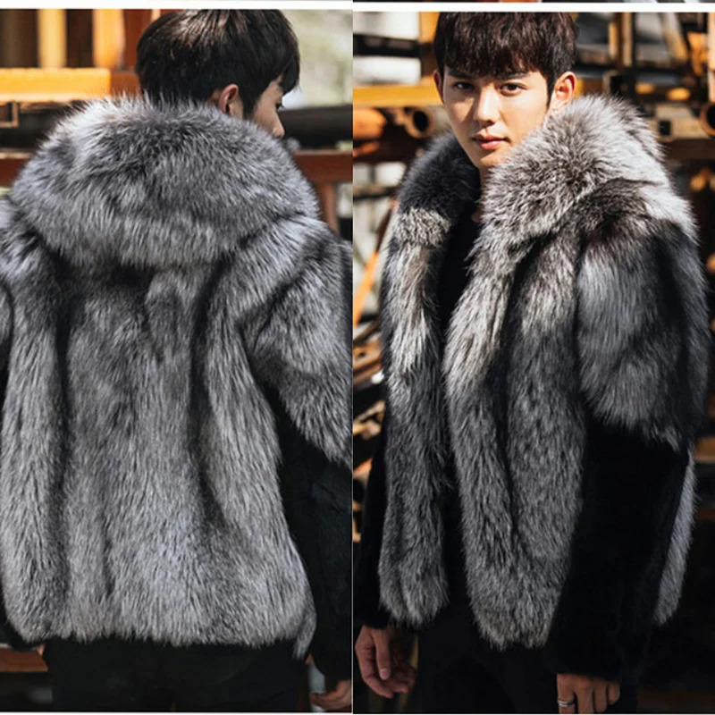 Mens winter mink coat fox hooded short jacket 241126