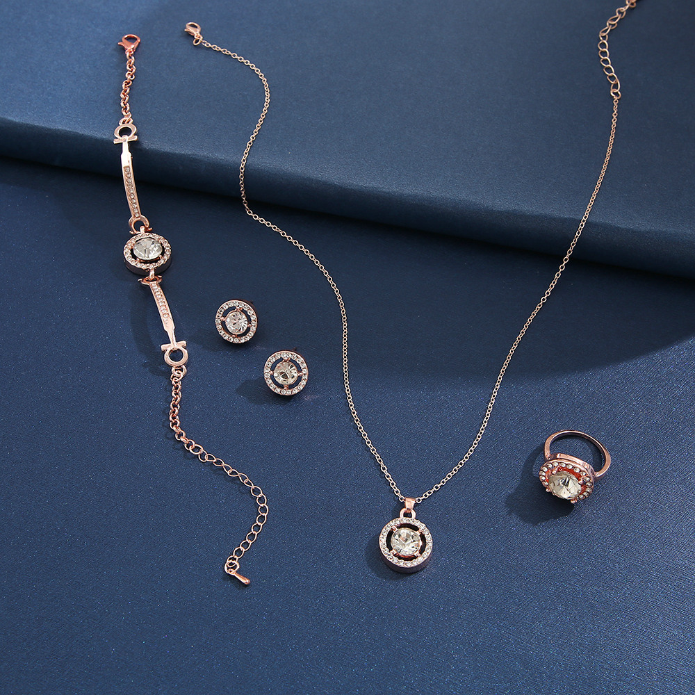 Europe and the United States jewelry four-piece suit jumping crystal fashion light luxury pearl necklace earrings ring bracelet niche design