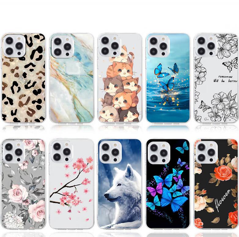 S25 Edge Butterfly Flower Soft TPU Cases For Iphone 16 15 Plus 14 Pro Max Samsung A56 S24 FE S23 Ultra A36 A16 A06 A14 A55 A35 A05S A25 Blossom Cat Wo