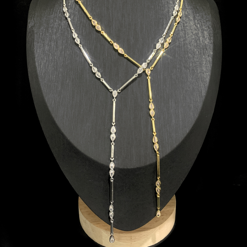 Geometric Bar Tear Drop Cubic Zirconia CZ k Chain Long Y Lariat Sexy Women Fashion Necklace 2025 New Arrived