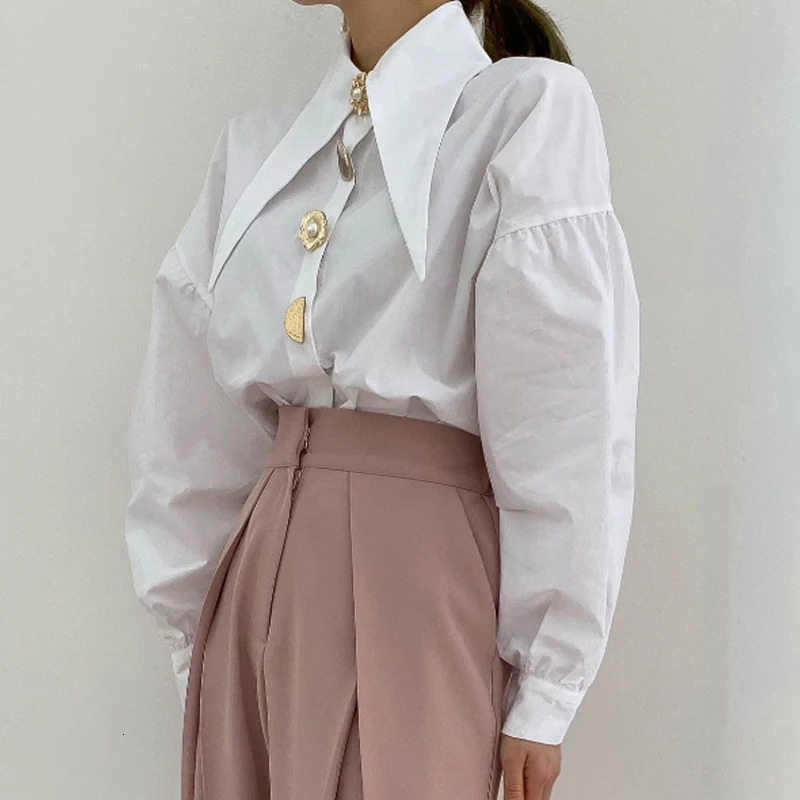 Spring Fashion Long sleeved Shirt Pointed Collar Office Womens Shirt Flip Collar Loose Clothing 15630 241128