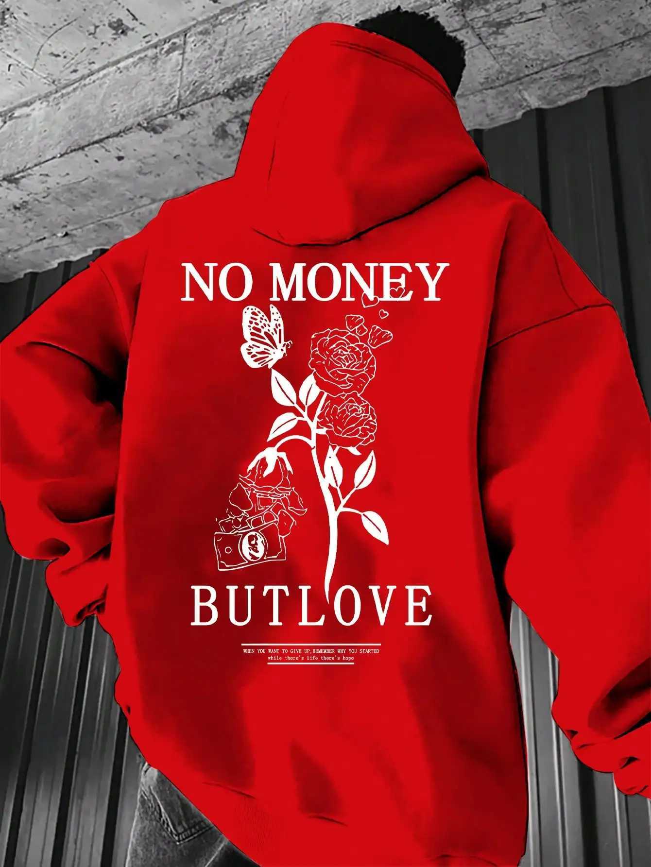 2024 New Loose Mens Floral Letter Print Hooded Fleece Sweatshirt Spring and Autumn Comfortable and Versatile Pullover S-3XL XJ250621