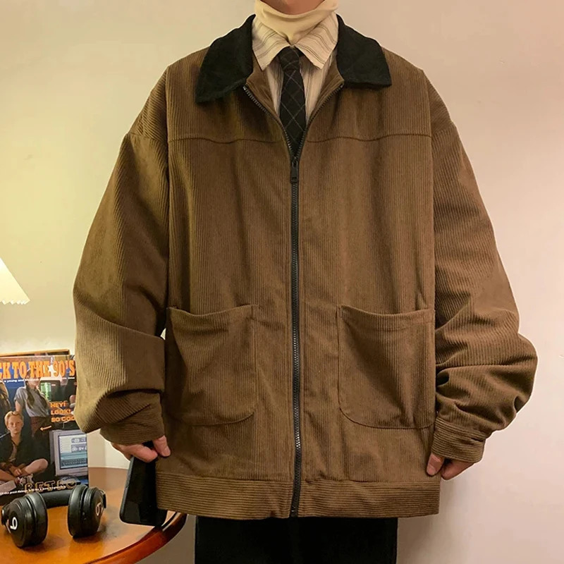 American Style Vintage 2024 Men Bomber Jacket Windbreakers Zipper Coats Autumn Loose Cargo Outwear 241127