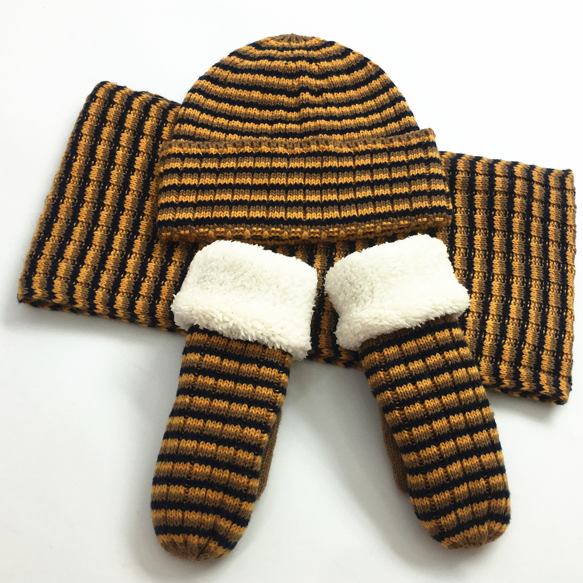 Scarf Hat Glove 3-piece Set Winter Children's Scarf Hat Glove Set Stripe 3-piece Set In Stock