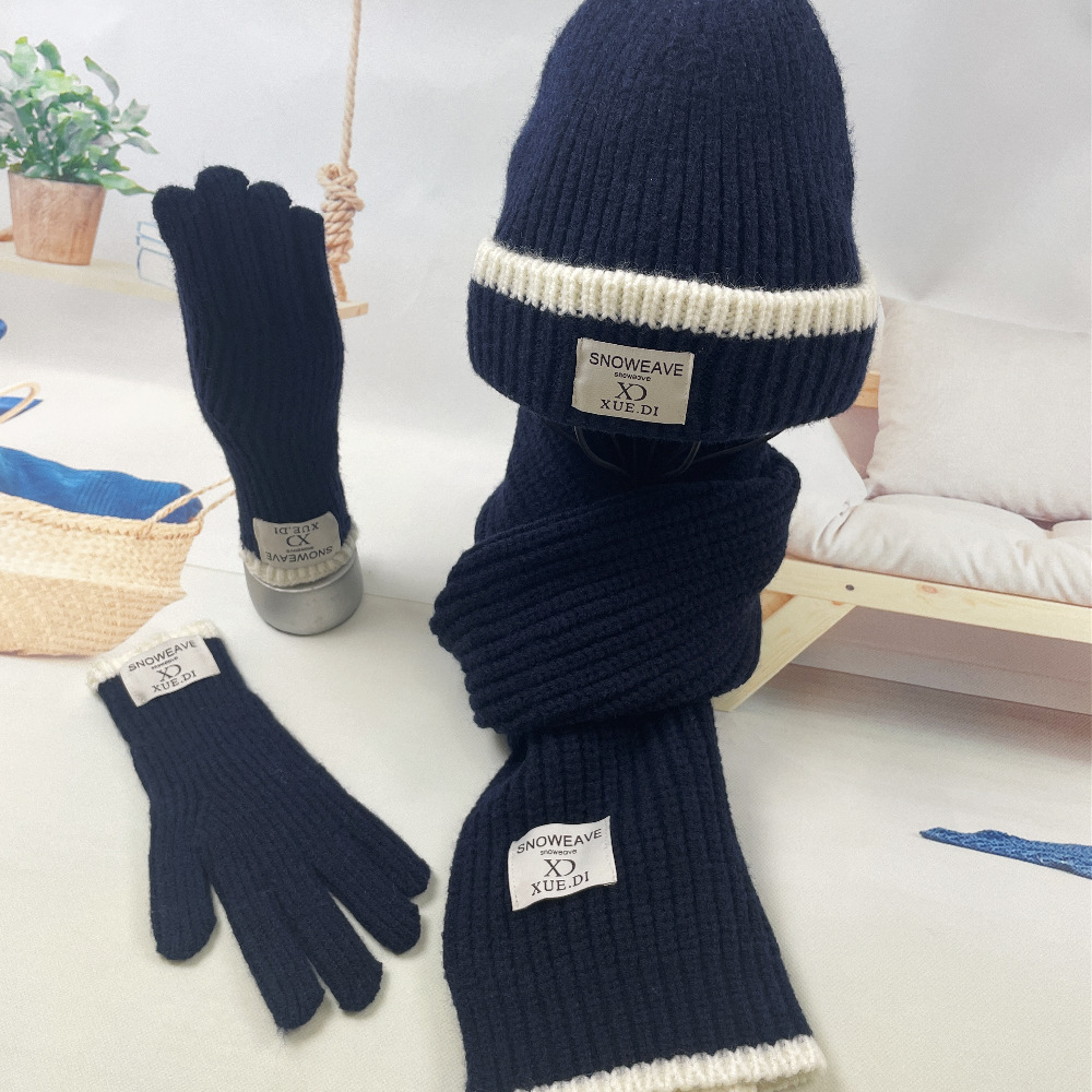 Winter Knitted Wool Scarf Hat Glove Three piece Set New Warm Alpaca Velvet Hat Male and Female Manufacturer Wholesale