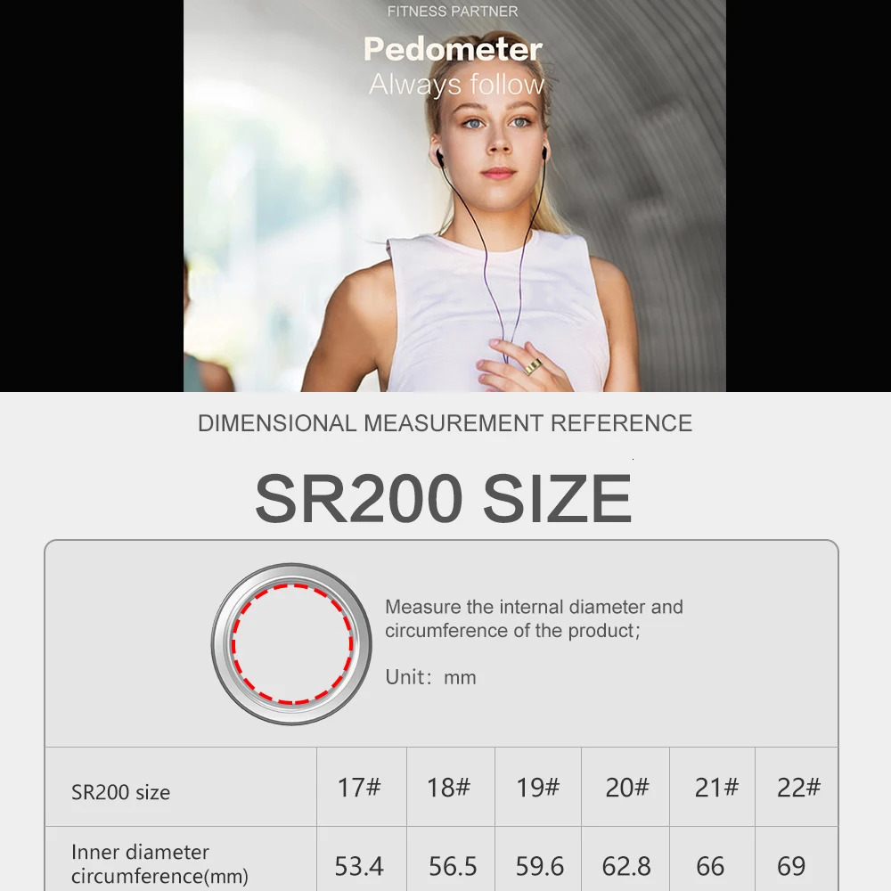 Smart Ring SR200 Gold Heart Rate Blood Pressure Blood Oxygen Temperature Sleep Calories Health Multilingual Fitness Tracker Ring 240422