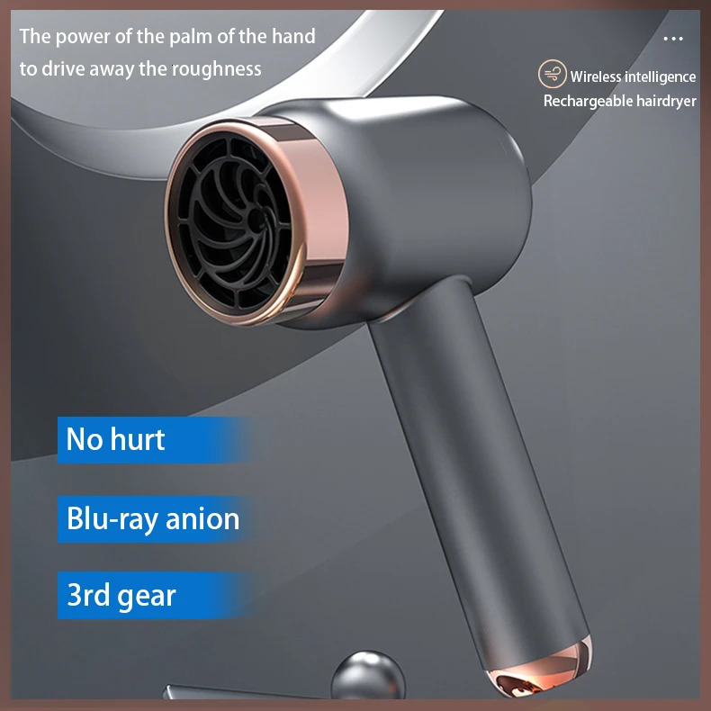 Wireless Rechargeable Hair Dryer Home High-speed Negative Ion High Power Leafless Hair Care Quick-drying Hair Dryer 241128