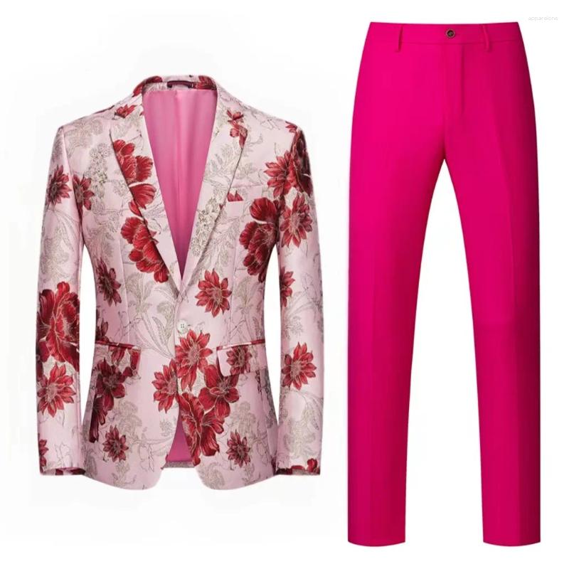 Mens Suits Stylish Floral Printing Men Suit Sets Elegant Dinner Gentleman Clothing Luxury Prom Party Slim Fit Blazer Pants 2 Pieces Tuxedos