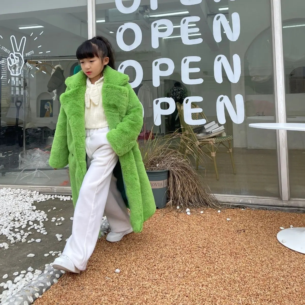 Fashion Children Real Rabbit Fur Coat Outwear Kids Girls Winter Natural Long Warm Jacket for 2024 T60 241126