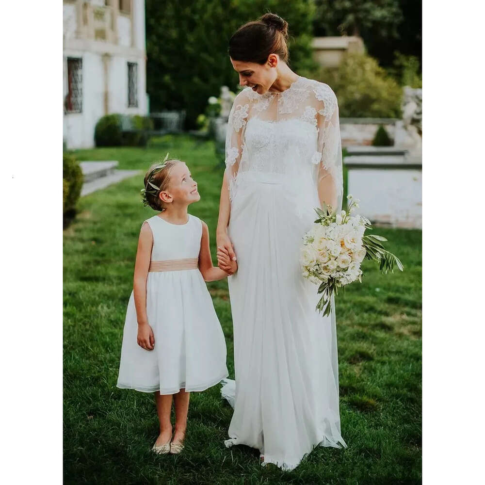 Pieces Two New Vintage With Wrap Sheer Lace Cape Chiffon Wedding Gowns Country Style Beach Garden Bridal Dresses