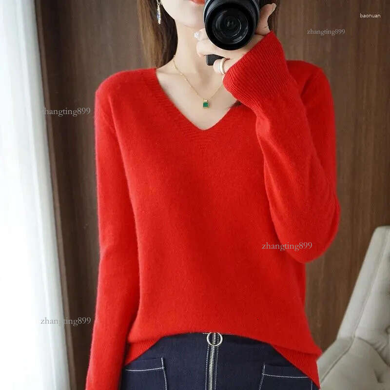 Women's Sweaters Fall Winter Women V-neck Fashion Loose Jumper Warm Sweater Bottoming Shirt Plush Cashmere Knitted Pullover Solid Long