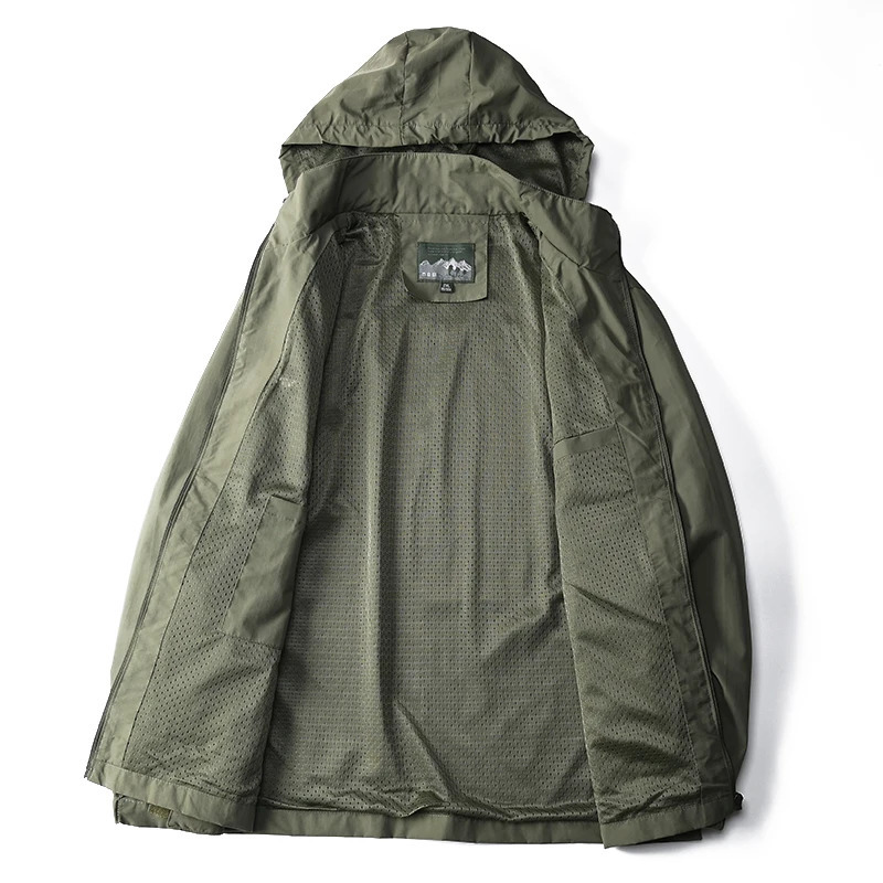 Windproof mens tactical jacket waterproof outdoor hooded sports jacket military European size S-5XL field climbing thin jacket 241127
