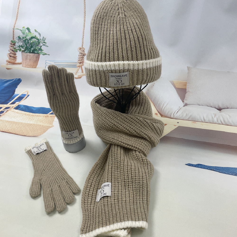 Winter Knitted Wool Scarf Hat Glove Three piece Set New Warm Alpaca Velvet Hat Male and Female Manufacturer Wholesale