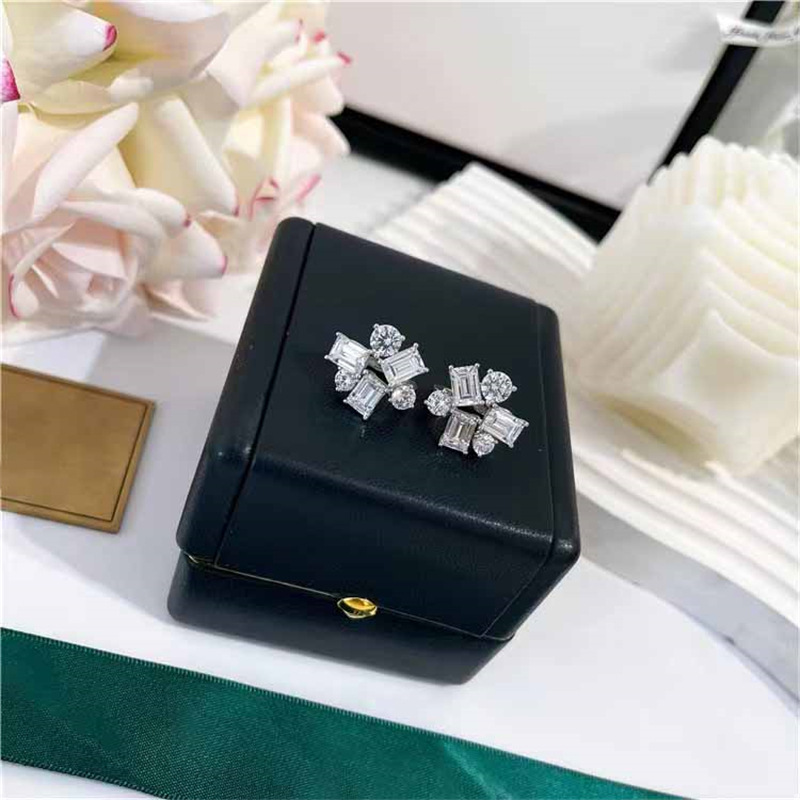 2024 Elegant Stud Earrings Luxury Jewelry 925 Sterling Silver Irregular Round Cut White 5A Cubic Zircon Cz Diamond Sparkling Women Wedding Flower Earr