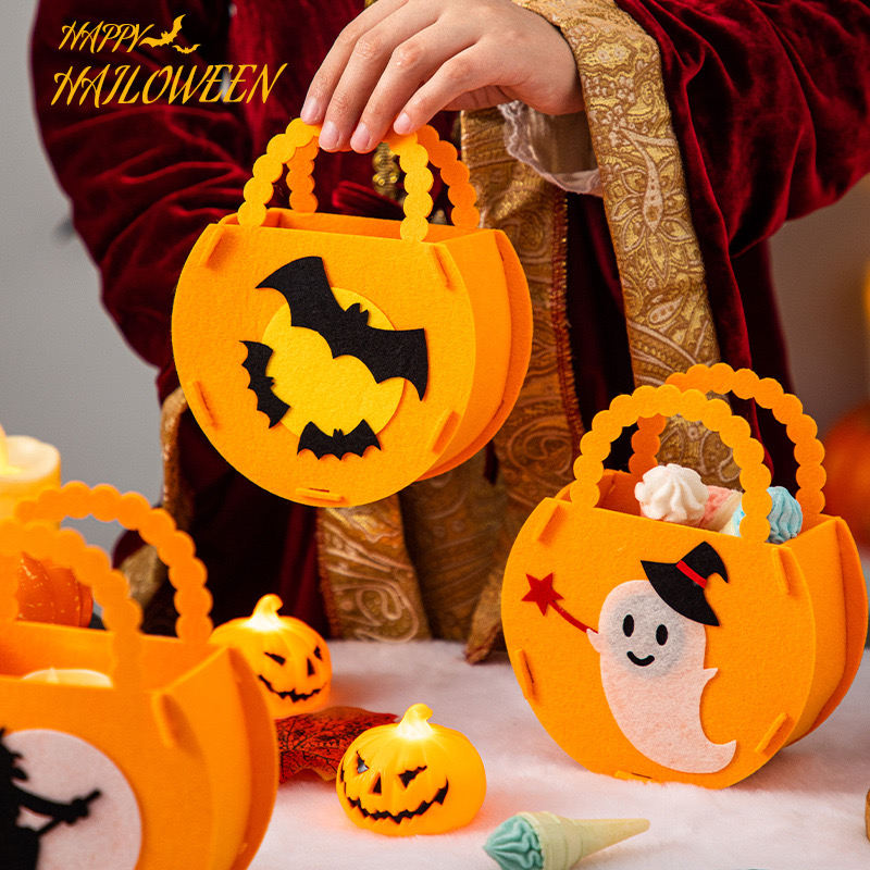 Halloween Party New Handmade DIY Pumpkin Candy Felt Handheld Bag Totes bag