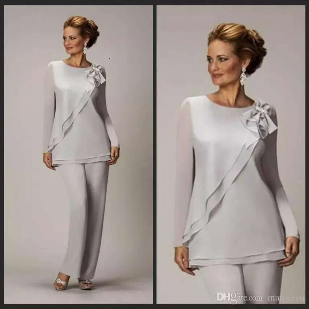 Two Of Pieces The Bride Pants Suit For Weddings Cheap Chiffon Mother Groom Pantsuits Long Sleeve Mothers Formal Wear Uits S Mal 6660306
