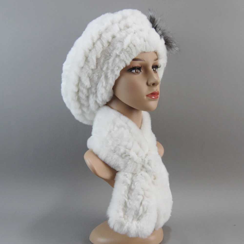 Fashion Girl Fur C La Winter Warm Real Rex Rabbit Fur Hat Scarf Set High Quality Luxury Womens% Real Fur Scarf+Hat Set W241127