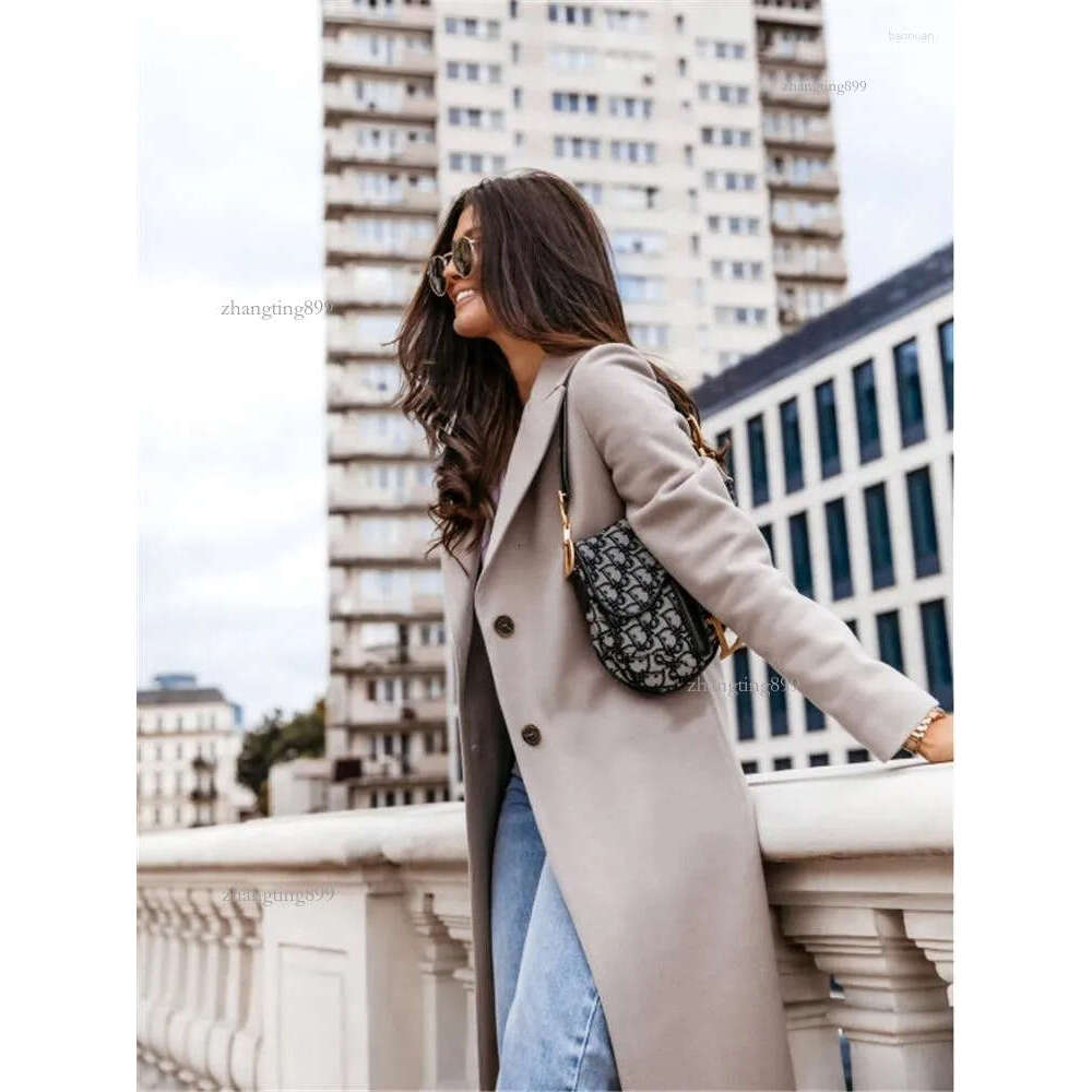 Women's Wool Midi Long Coats And Jackets Women Winter Blends Peacoat Warm Outerwear Single Breasted Solid Overcoat Casual Trench Coat