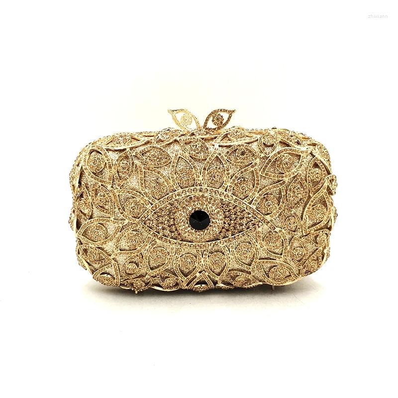 Evening Bags XIYUAN Evil Eyes Women Blue Gold Handbag Clutches Wedding Bridal Rhie Handbags Party tail Crystal Purses zhanyishengli